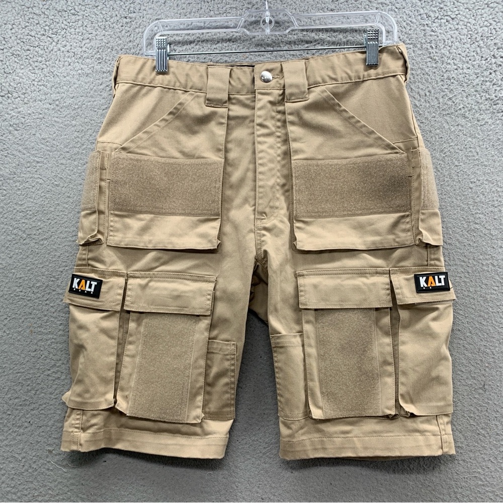 Kalt Gear Workwear Cargo Shorts Beige Tan Pockets Waist Size 34 Heavy Duty